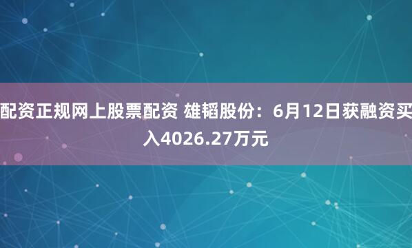 配资正规网上股票配资 雄韬股份:6月12日获融资买入4026.27万元